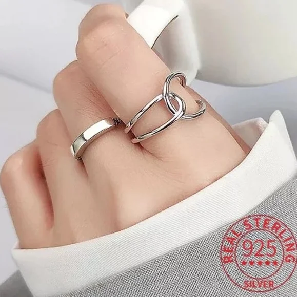 NEW Unisex 925 Sterling Silver Polished Knot Adjustable Ring - Picture 3 of 15